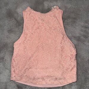 Pink Lace Sleeveless Crop Top